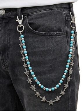 Turquoise Beaded Double-Layer Star Wallet Chain